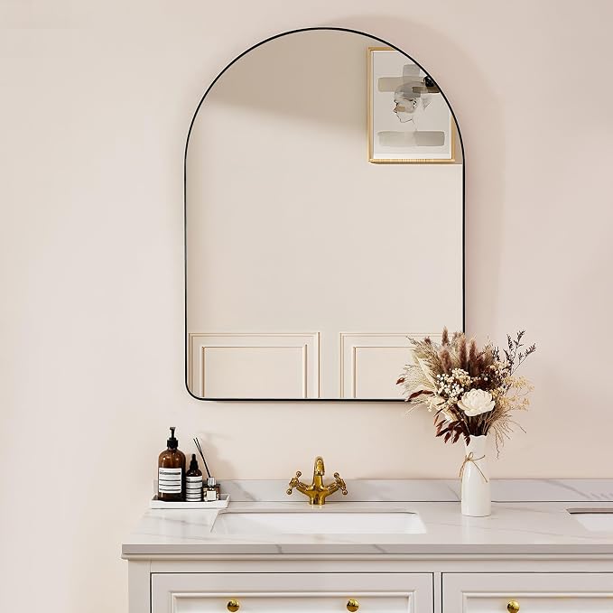 ANDY STAR 30x40 Inch Arched Wall Mirror, Stainless Steel Frame Metal Frame with Black Finish, Large Arch Mirror Perfect for Bathroom, Vanity, Living Room