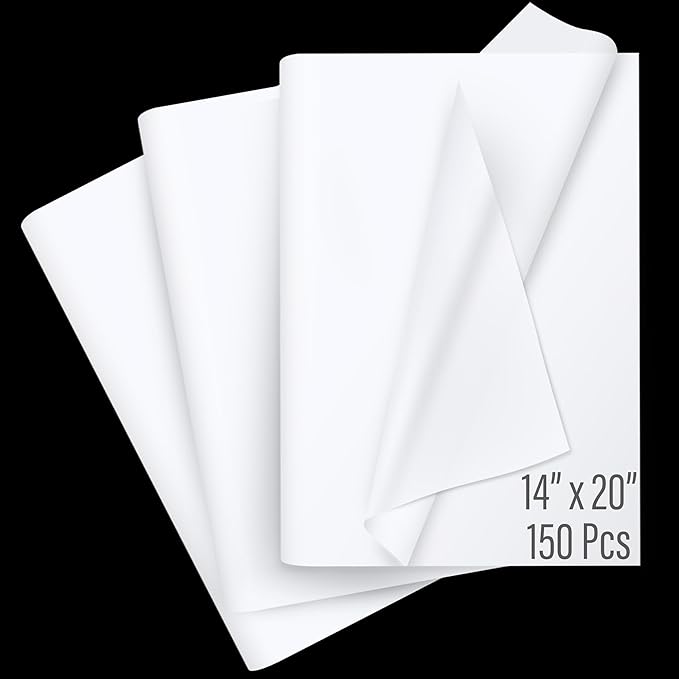 SANZIX 150 Sheets White Tissue Paper for Gift Bags 14x20 Inch - White Christmas Wrapping Paper for Xmas Decorations, Packaging, DIY, Bouquet | Bulk Tissue for Wedding, Birthday, Graduation