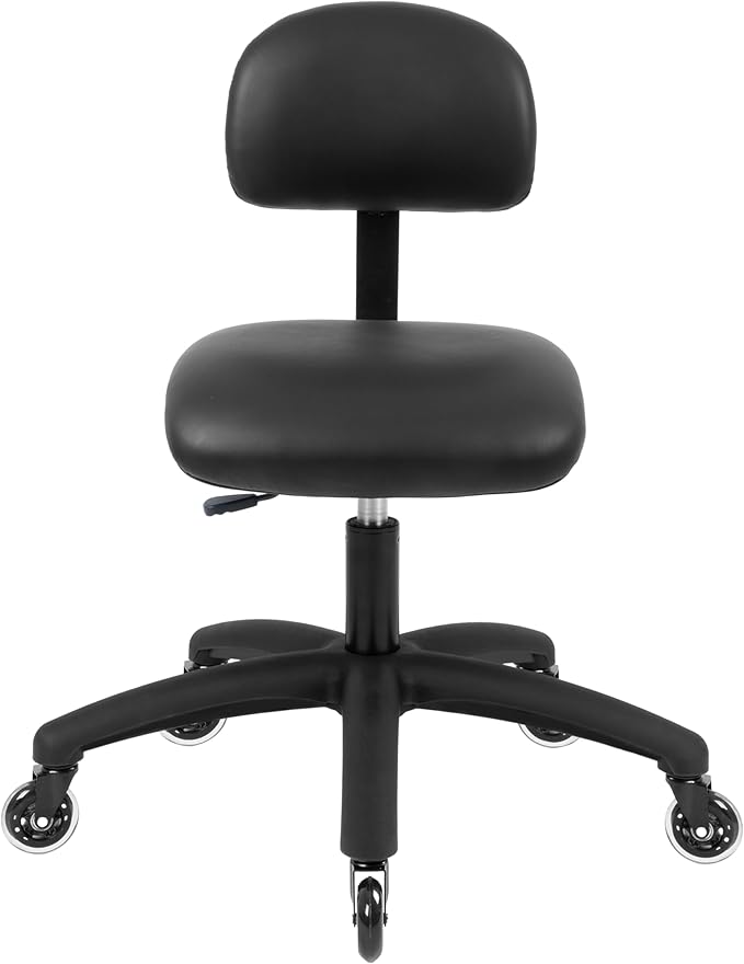 Chair Master FSS Series Square seat Medium (20"-28") seat Height Chair. Vinyl-for Office, Garage, Desk, Shop, Computer, Doctor, Medical, Easy to Clean! (Black, Medium, Rubber Roller Casters)