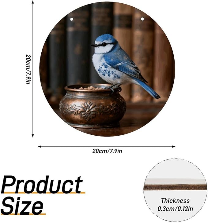 Vintage Bird Round Wooden Wall Art Rustic Vintage Hanging Plaque Natural Handmade Wall Decoration for Indoor Bedroom Living Room Farmhouse Bathroom Decor
