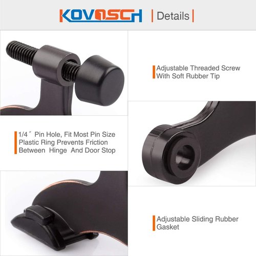 10 Pack Hinge Pin Door Stopper - Adjustable Heavy-Duty Oil Rubbed Bronze with Black Rubber Bumper Tips
