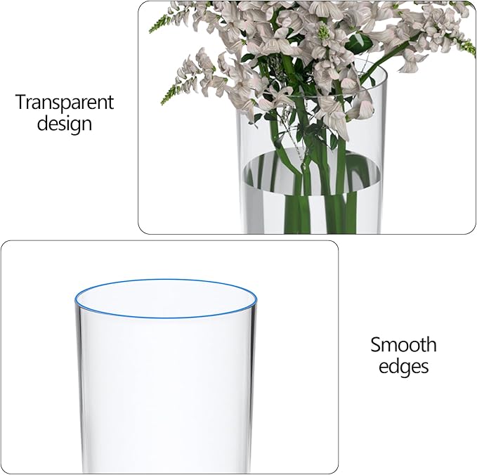 Sadstory Clear Tall Cylinder Flower Vase, Clear Acrylic Table Vase for Centerpieces, 6 Packs
