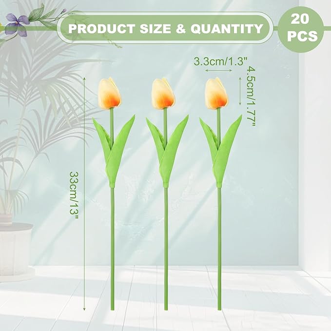 uxcell 20pcs Tulips Artificial Flowers, Faux Flowers Silk Fake Tulip Stems Real Touch for Wedding Bouquet Centerpiece Table Party Decoration(Champagne)