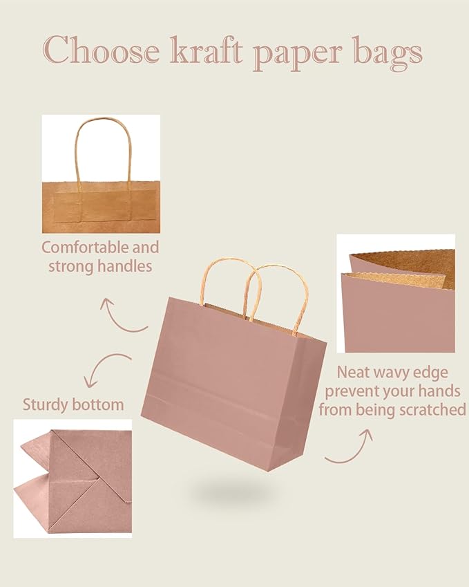 qiqee 13"x4.5"x10" Large Gift Bag with Handles Bulk 32PCS Gift Paper Bags Salmon Bags Multiple Uses (Wide Large)