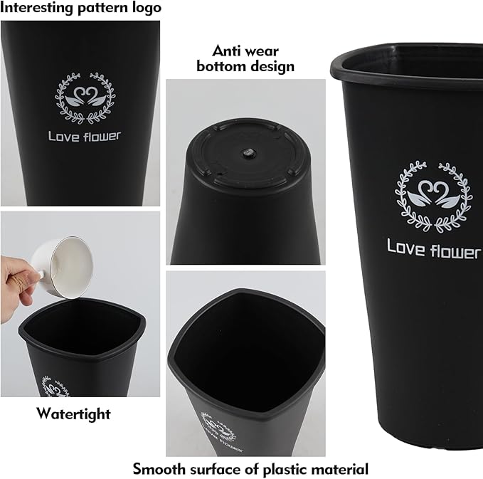 11.93 Inch Black Plastic Flower Buckets, 4 Pack Display Buckets for Home, Hotel, Flower Shop