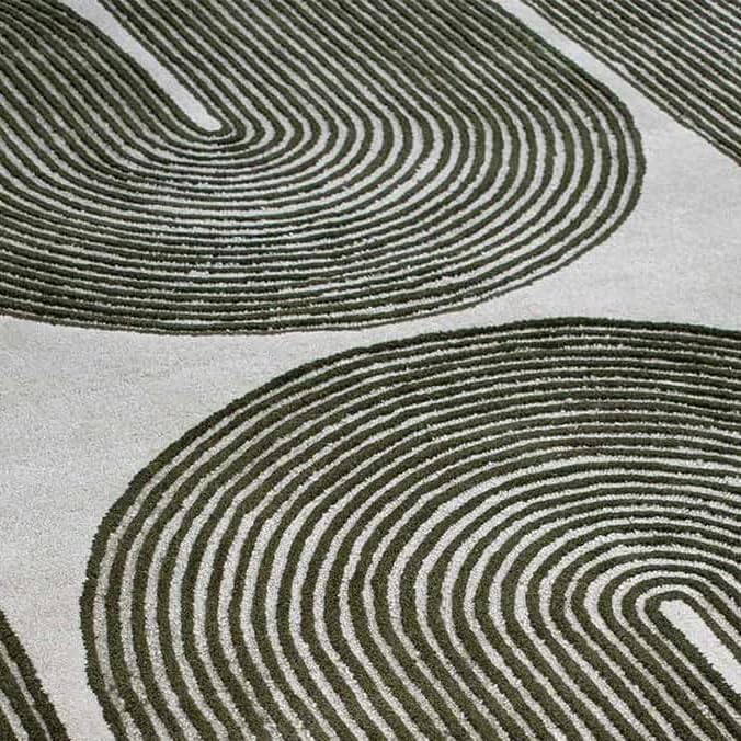 Modern Handmade Wool Area Rug, Abstract Curved Line Geometric Carpet for Living Room Bedroom, Contemporary Tufted Indoor Rug with Soft Pile and Cotton Backing (Olive, 6' x 8')
