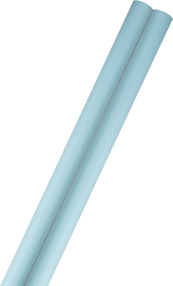 JAM Paper Gift Wrap - Matte Wrapping Paper - 50 Sq Ft Total (30 in x 10 Ft Each) - Matte Light Baby Blue/Pool Blue - 2 Rolls/Pack