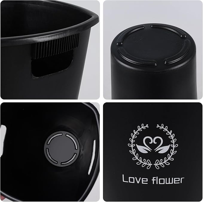 4 Pack Plastic French Floral Bucket, 15.74" Tall Floral Vases with Handles, Black
