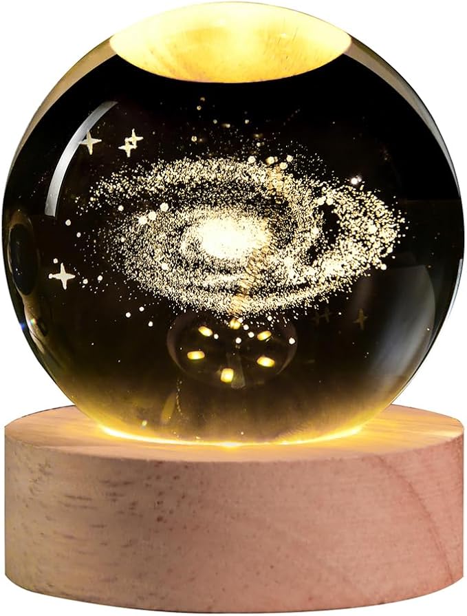 3D Galaxy Crystal Ball with LED Stand, 60mm Glass Sphere Decorative Balls, Milky Way Space Globe Lamp Night Light Gifts for Women Kids