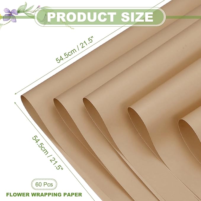 uxcell 60 Sheets Flower Wrapping Paper, 21.5" x 21.5" Waterproof Floral Bouquet Wrapping Papers Florist Supplies for Wedding Party Gift Packaging DIY Crafts, Beige