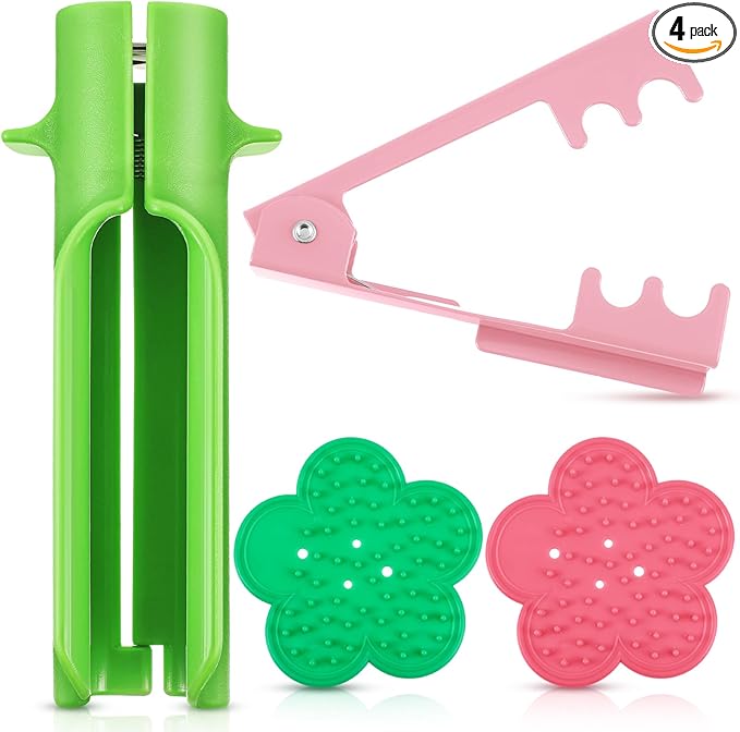 Lasnten 4 Pcs Rose Thorn Stripper Tool Thorn Remover Rose Cleaner Tool to Remove Leafs Thorns for Christmas Wedding Home Flower Shop DIY Florist Gardening Making Floral Arrangement(Green and Pink)