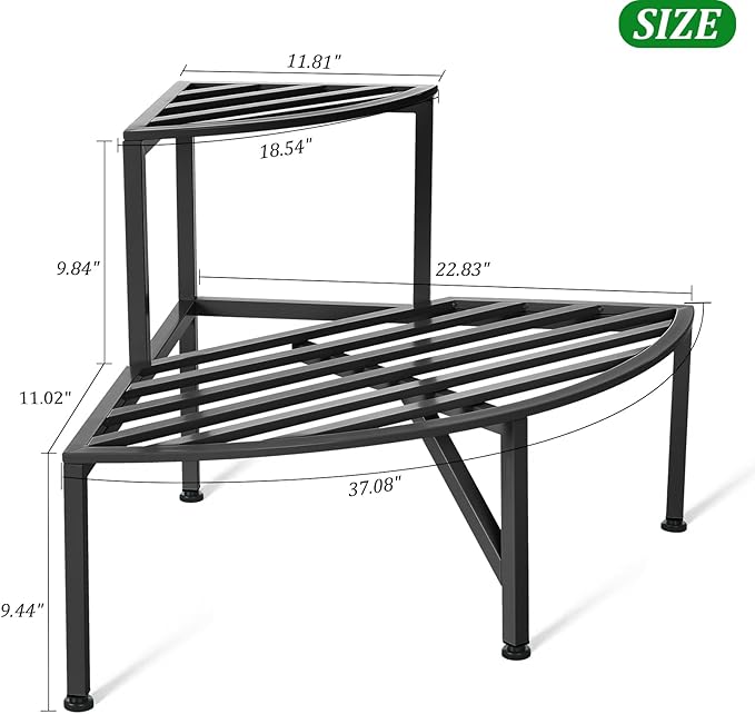 Dipion Corner Plant Stand Outdoor Metal,2 Tier Heavy Duty Ladder Plant Shelf Indoor for Multiple Plants,37.08" L x 22.83" W x 20.07" H,Black
