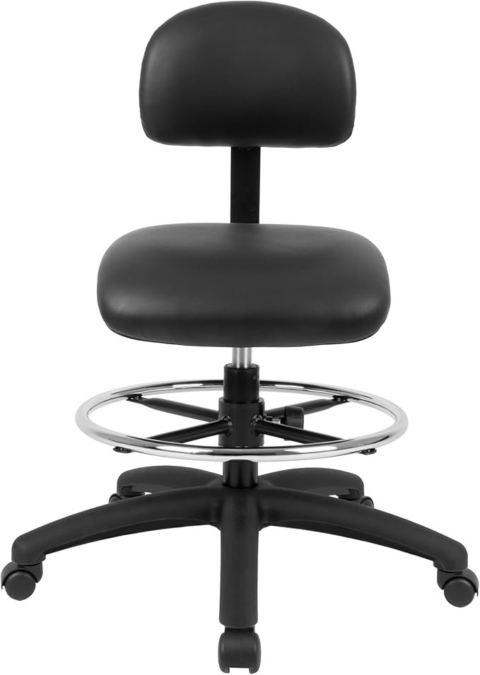 Chair Master FSS Series Square seat Mid (19"-27") seat Height Chair. Vinyl-for Office, Garage, Desk, Shop, Computer, Doctor, Medical, Easy to Clean! 18" Footring (Black, Mid Stool, _Standard Casters)