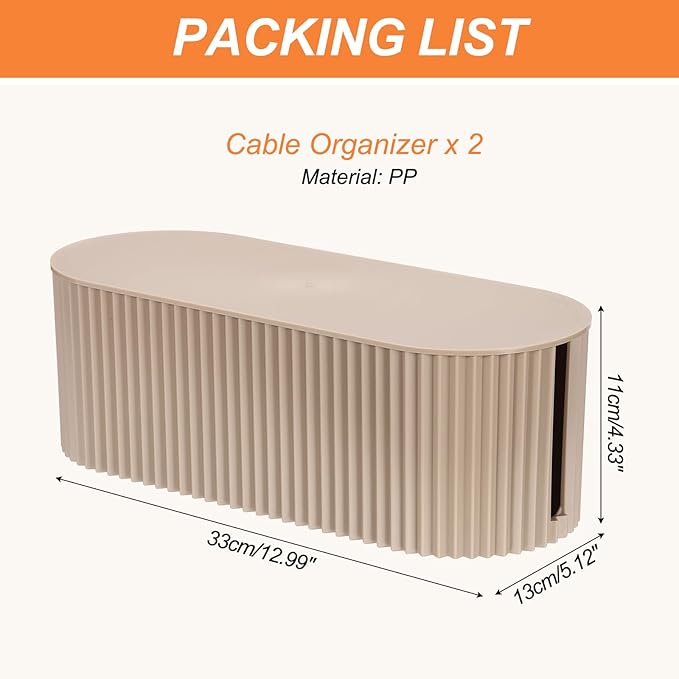 YOKIVE 2 Pcs Cable Management Box, Cord Hider Organizer Decorative Strip Storage Box Desk Accessories for TV Cords Home, Office, Light Brown