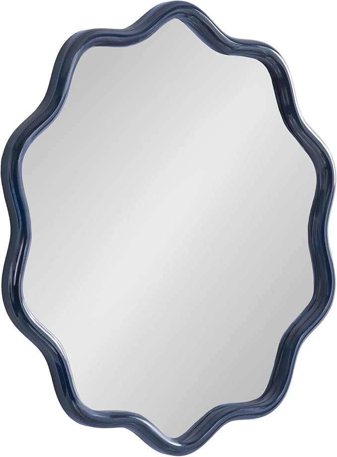Kate and Laurel Talma Modern Round Scalloped Wall Mirror, 26 Inch Diameter, Navy Blue, Decorative Wavy Circle Mirror for Use as Bathroom Mirror for Over Sink or Nursery Mirror Decor