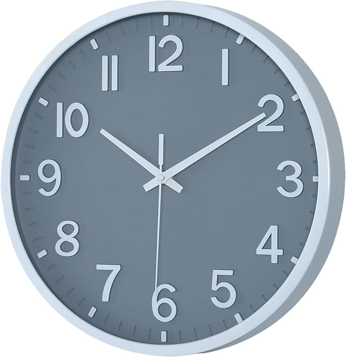 Wall Clocks Battery Operated 10 inch Modern Wall Clock,Silent Non Ticking Wall Clock for Living Room Bedroom Kitchen Office Classroom Decor (Gray White)