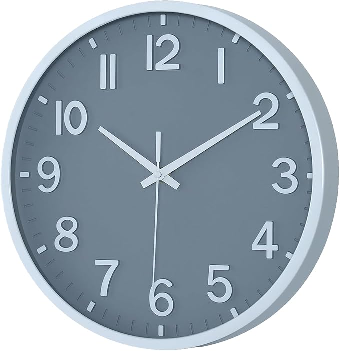 Wall Clocks Battery Operated 12 inch Modern Wall Clock,Silent Non Ticking Wall Clock for Living Room Bedroom Kitchen Office Classroom Decor (Gray White)