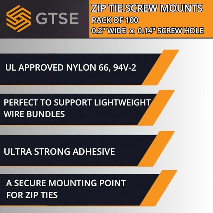 GTSE 100 Pack Of Black Screw Mounts, Zip Ties Up To 0.2" Wide, Saddle Type Zip Tie Anchors