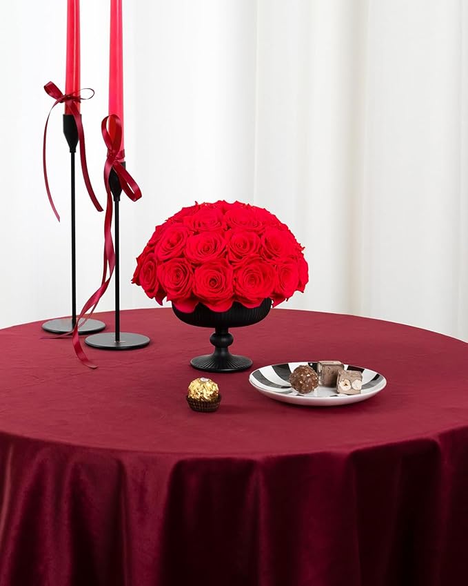 JoyFlower Preserved Flowers Vase Ceramic Decor, Red Eternal Flower Vases for Centerpieces, Forever Flower Decorations for Party Home Wedding Table Living Room Bedroom, Ceramic Flower Vase House Decor