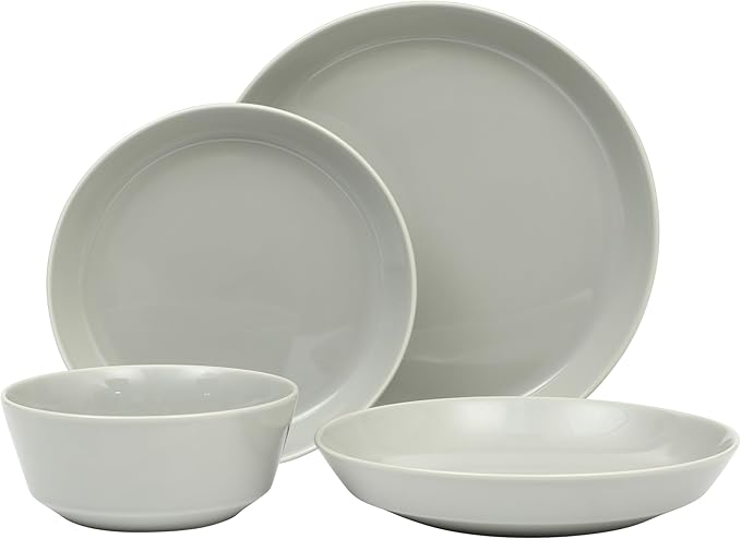 Gibson Home Summer Shades 16 Piece Plates and Bowls Dishes Service for 4 Porcelain Dinnerware Set - Grey