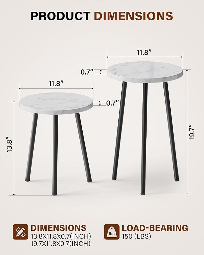 Plant Stand Indoor Tall: Corner Wood Plant Stand 2 Pack Mid Century Modern Decor - Small Round Plant Table for Indoor Plants - Outdoor Plant Holder for Patio Living Room Bathroom Office (White Marble)