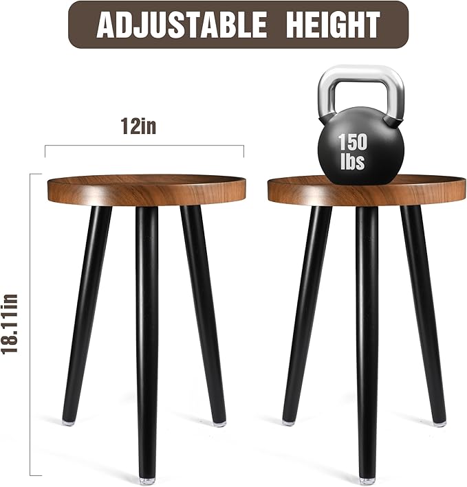 KGPLOME Indoor Plant Stand,Wood Mid Century Plant Table in Walnut Finish,Tall Plant Stand for Flower Pot,Modern Round Small Side End Table with Raised Design (Walnut, 12"x18")