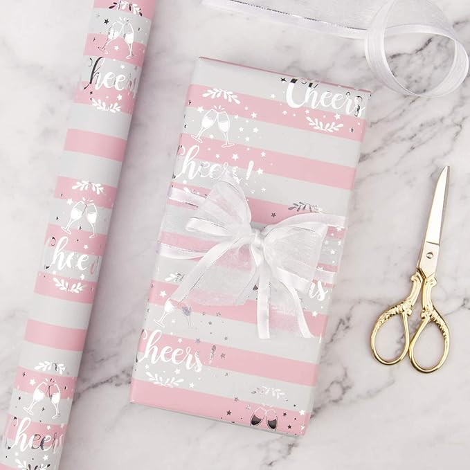 MAYPLUSS Pink Wrapping Paper Roll - Mini Roll - 17in X 120in Per roll - 3 Different Pink Floral Design (42.3 sqft) for Birthday, Holiday, Wedding, Baby Shower Valentine's Day
