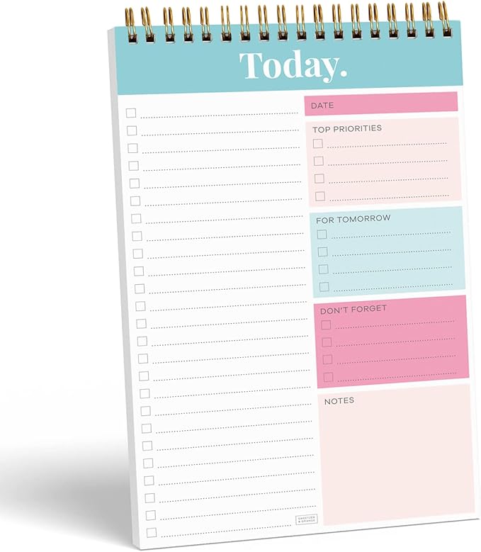 S&O Daily Planner Notepad for Productivity - 52 Page Routine To Do List - Undated Writing pad and Organizer - Every day To Do List Scheduler- Coiled Task Organizer - Regular calendar Planner - TEAL