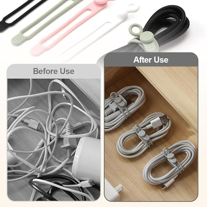 20pcs Data Cable Organizer, 2025 New Silicone Cable Ties Cable Management Organizer, 106mm Reusable Cord Organizers, Colorful Wire Organizers for Cords (20)