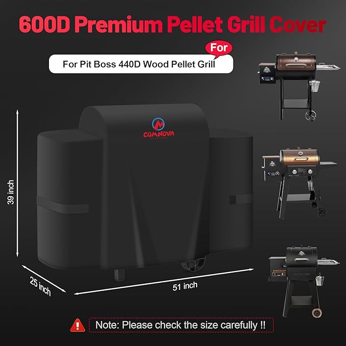 Comnova Grill Cover for Pit Boss 440D - Premium Wood Pellet Smoker Cover for Pitboss Waterproof & Heavy Duty, 600D Pellet BBQ Cover for Pit Boss Mahogany 440 Deluxe, Mile Hybrid, and 73440 Deluxe