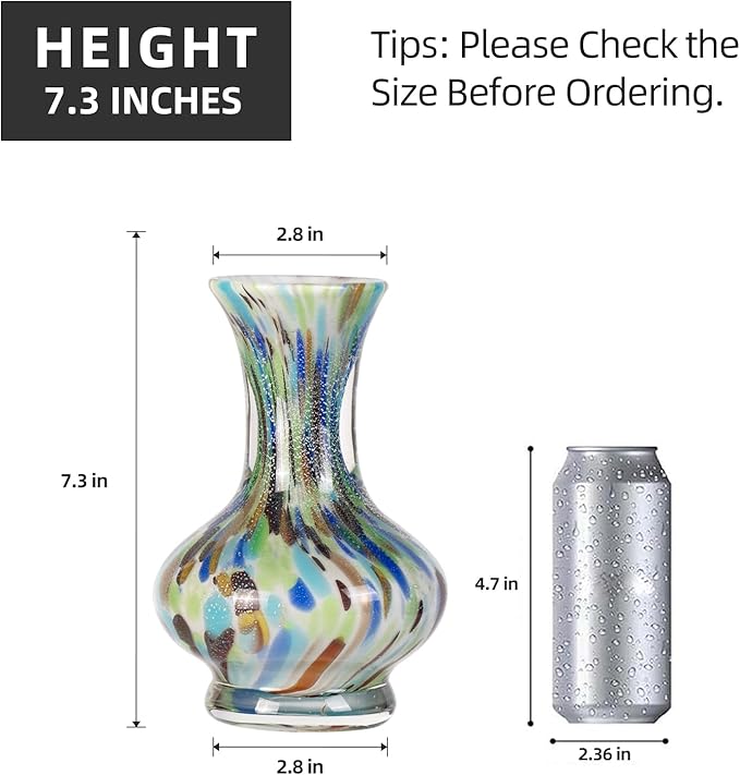 KAMMAK Colored Glass Vase, Beautiful Hand Blown Decorative Vase, Modern Art Vase for Flower Mantle Dining Table Centerpiece, Entryway Living Room Wedding Decoration, FH020
