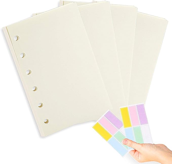A7 Planner Refill,4 Pcs per Set, 360pages, Plain Blank Paper, with Label Stickers Gift,Mini Binder Refills,6 hole/100gsm Thick Paper/4.84 x 3.23'', Harphia