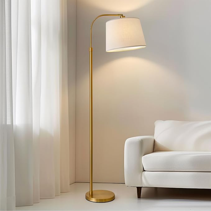 Oneach 62" Gold Floor Lamp for Living Rooms Tall Arc Standing Lamps for Bedrooms Industrial Corner Nursery Girls Kid Vintage Mid-Century Modern Reading Light Office Antique Brass Shade Lantern