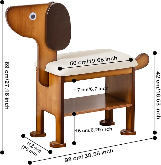 SOBIBO Shoe Bench with Cushion, 2-Tier Dog Entryway Bench Cute, Wood Shoe Rack Bench,19.69 inches