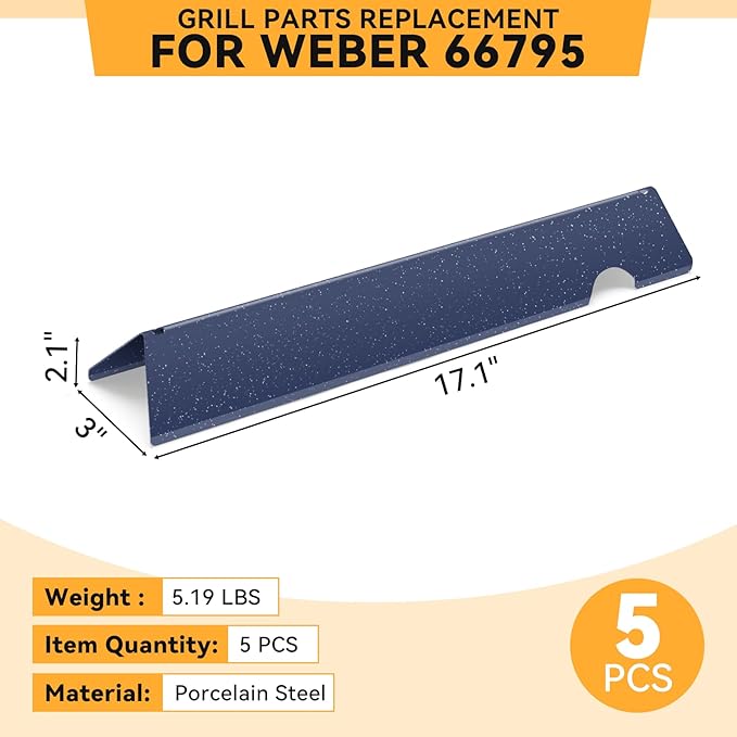 KifonMetals 17.1 Inch Porcelain Steel Flavorizer Bars for Weber Genesis Grill Parts, for GS4 Genesis II/II LX 300, II E-310, II E-315, II E-335, II LX-340 Replacement Parts 66795, 5 Pcs