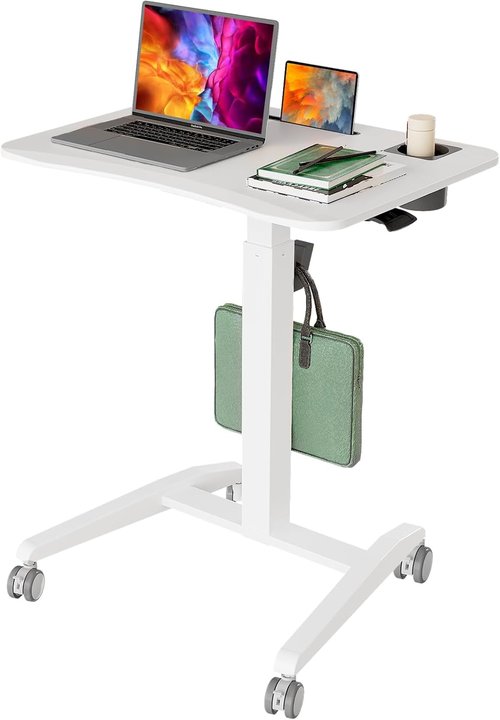 Gibbon Mounts Mobile Standing Desk - Height Adjustable Rolling Laptop Desk | 27" Portable Sit-Stand with Wheels & Hook