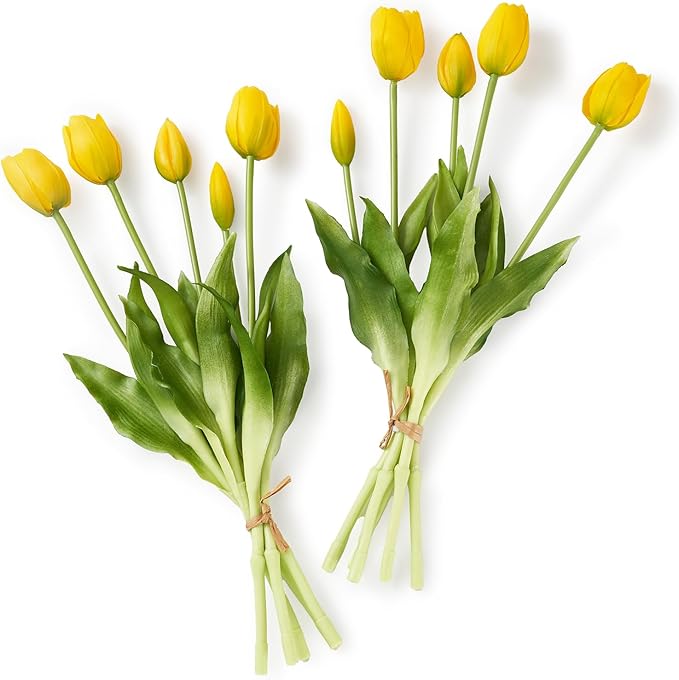 Real Touch Tulips Artificial Flowers Latex Faux Tulip Realistic Fake Tulips Flowers for Wedding Home Decorations(10, Yellow)