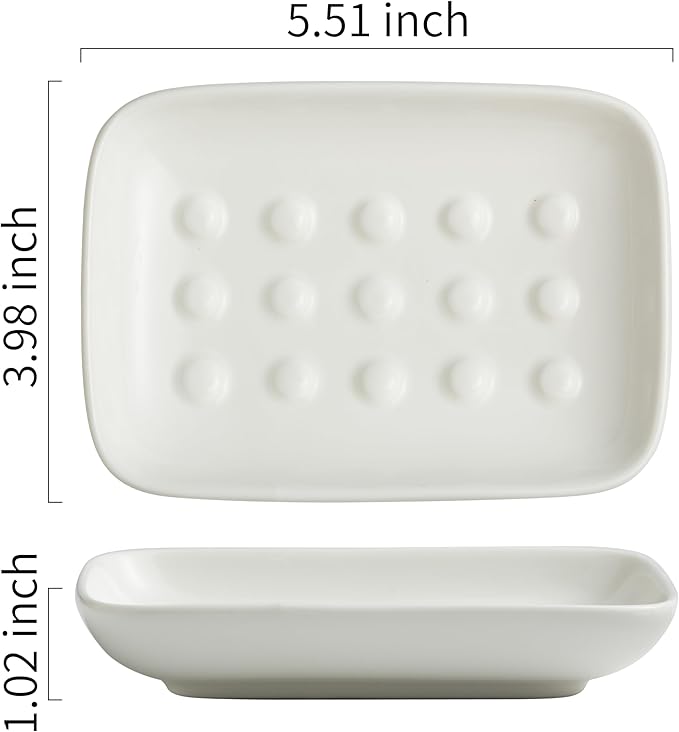 Miamolo Soap Dish, Ceramic Soap Holder Shower Soap Dish for Bar Soap Sponge, Soap Saver Tray for Bathroom Kitchen Sink, White
