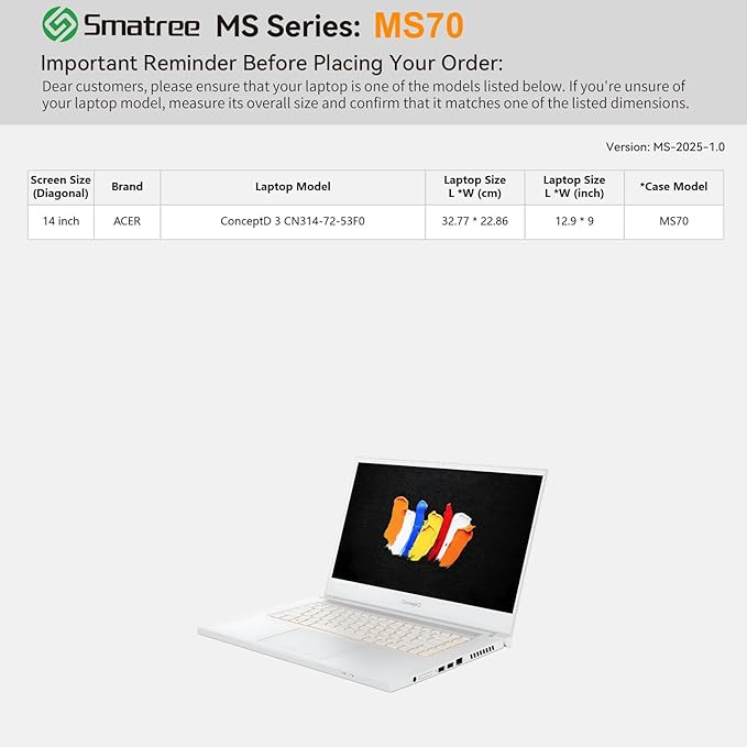 Smatree MS70 Hard EVA Protective Sleeve with Stand Compatible for 14 inch Acer ConceptD 3 Laptop - CN314-72-53F0 Laptop, Waterproof and Anti-Shock Bag