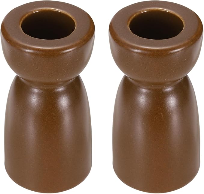 uxcell 2 Pack Candlestick Holder Dark Brown Ceramic Taper Candle Holder Candle Stand Holders Modern Style Decoration for Centerpiece Tabletops Anniversary