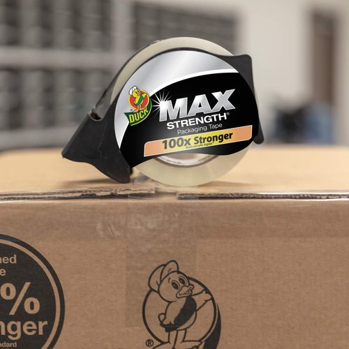 Duck Max Strength Packing Tape - Heavy Duty Clear Tape with Dispenser, 1.88 Inch x 54.6 Yards, 2 Rolls