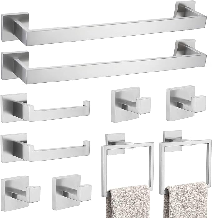 Brushed Nickel 10-Piece Bathroom Hardware Accessories Set-Towel Bar & Holder Set for Bathroom,SUS304 Stainless Steel Bathroom Accessories Set Wall Mounted,16-Inch