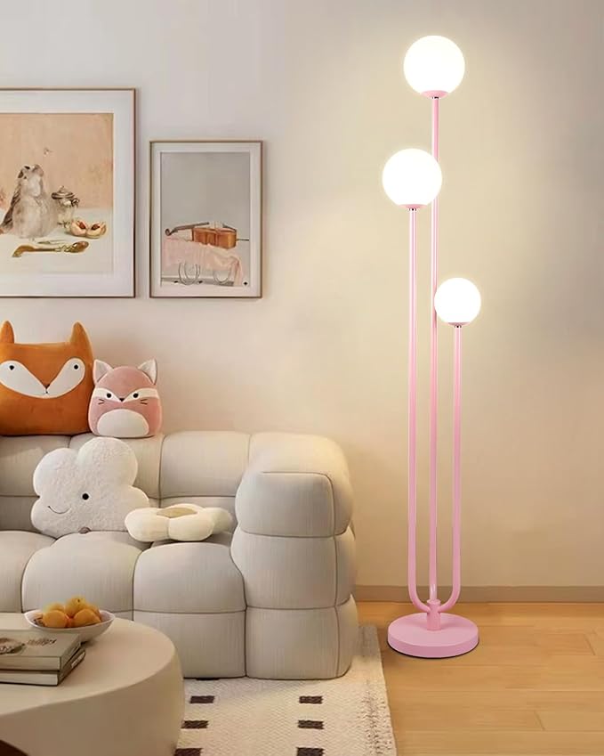 63IN 3-Light Dimmable Floor Lamp, Unique Pink Tall Standing Lamps with 3000K G9 Bulbs for Reading, Mid Century Modern Floor Lamp with 5Lbs Heavy Base for Living Room Bedroom Office