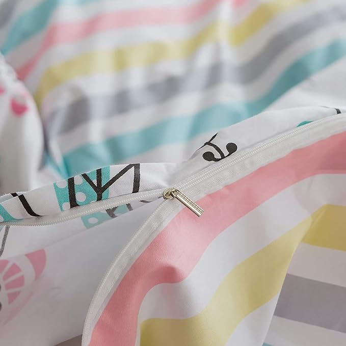 Floral Girls Duvet Cover Twin Boho Floral Bird Print Bedding Sets Garden Style Cotton Comforter Cover Reversible Striped Bedding Sets Kids Teens Bedroom Comforter Cover Aesthetic Duvet Cover Set