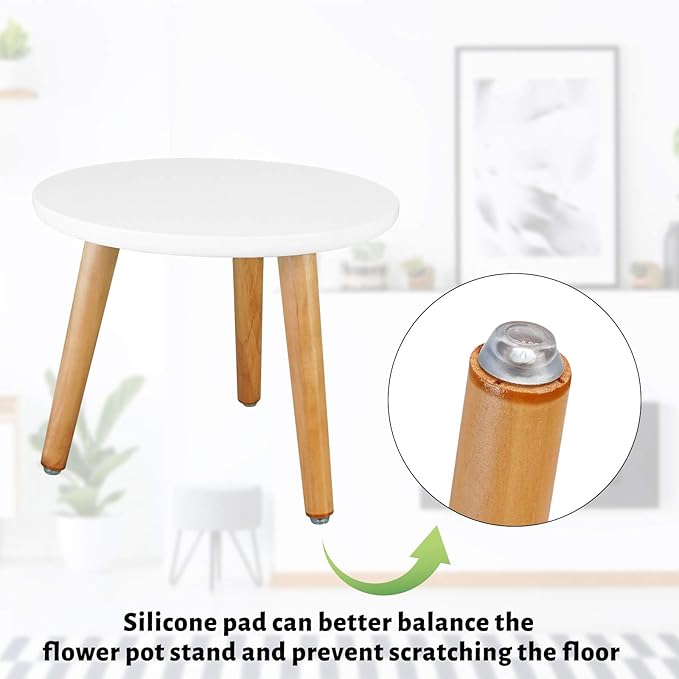 Uneedem Plant Stand Indoor, Mid Century Modern Small Round Plant Table for Flower Pots, 8.9" Tall Plant Holder Wood Stool for Living Room (2 Pack)