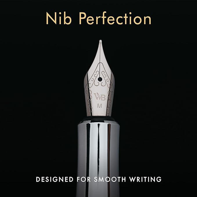Wordsworth and Black Fountain Pen Mini EDC: Luxury Green Heavy Pocket Pen, Chrome Finish, Medium Nib, 6 Ink Cartridges, Ink Converter, Travel Refillable Writing Pen Gift Set, Men & Women