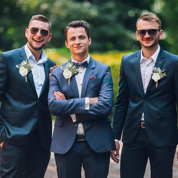 Rose Boutonnieres for Men Wedding Groom and Groomsmen White Boutonniere for Rustic Fall Vintage Wedding Prom Set of 10