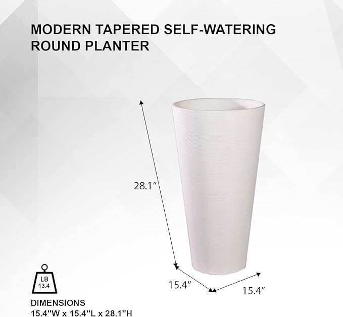 XBrand Modern 28-Inch Tall Round Planter, Modern Tapered Planter Perfect for Indoor & Outdoor Planter, Patio Décor, White