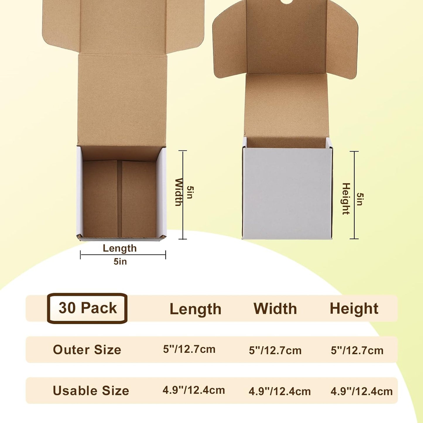WIFTREY 30 Pack Small Shipping Boxes - 5x5x5 White Corrugated Cardboard for Business & Moving