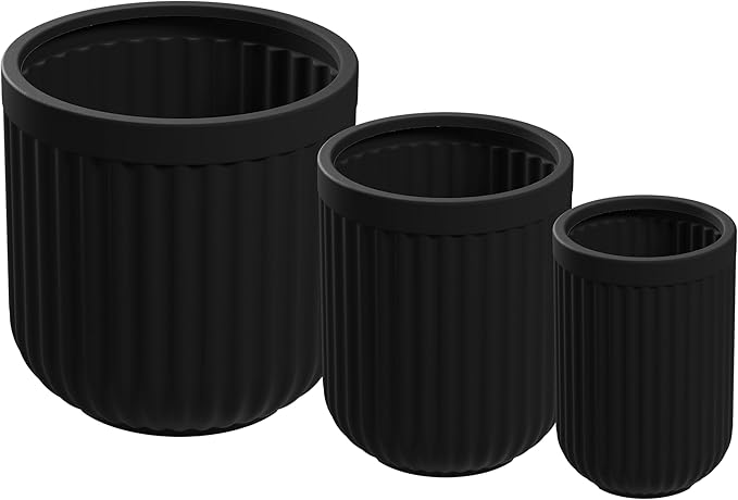 Beuta Large Planters for Outdoor Plants - Set of 3, 15/18/20 Inches Outdoor Planters for Porch - Tall Planter for Outdoor & Indoor Plants | Large Indoor Plant Pot - USA Made - Black